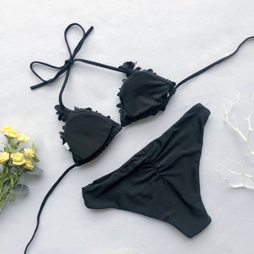 B2G1♦️🆕Fluffy Petals Black Bikini Set Swimwear - Picture 3 of 4